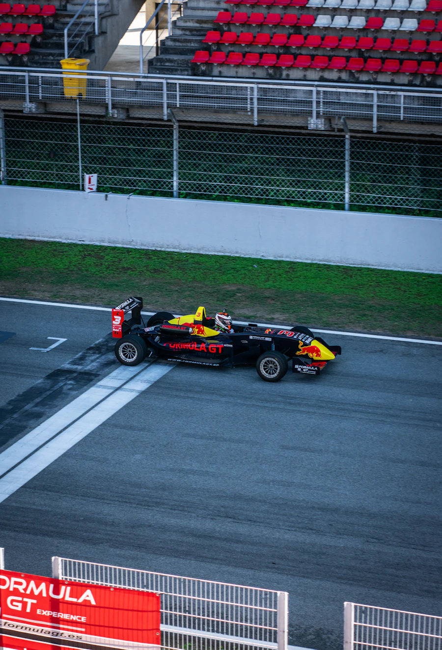 Formula race car cornering on a race track